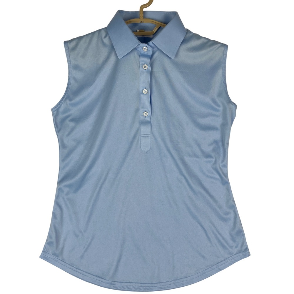 Collars & Co. Sleeveless Dress Collar Polo Shirt Women Large (L) Blue Golf Top
